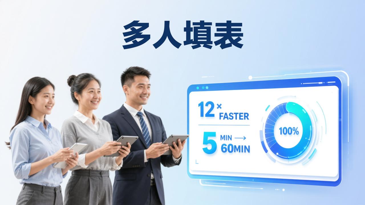 以前统计20人带娃信息要1小时，现在用多人填表5分钟收齐，效率提升12倍